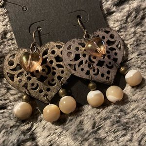 2/$10 Mother of Pearl Brass Heart Earrings w/Glass